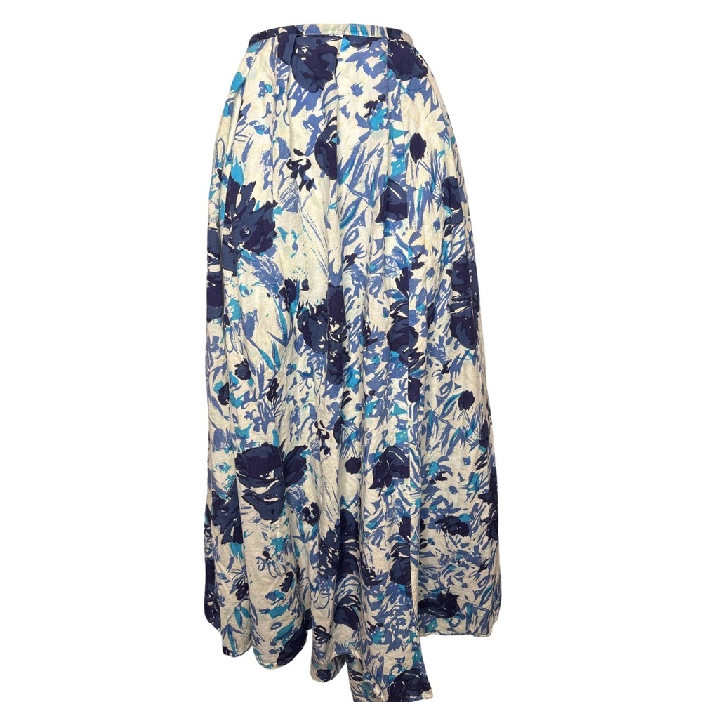 VTG Newport News Womens Blue Floral Cotton Maxi Skirt‎ Sz 14 Coastal Boho Flowy